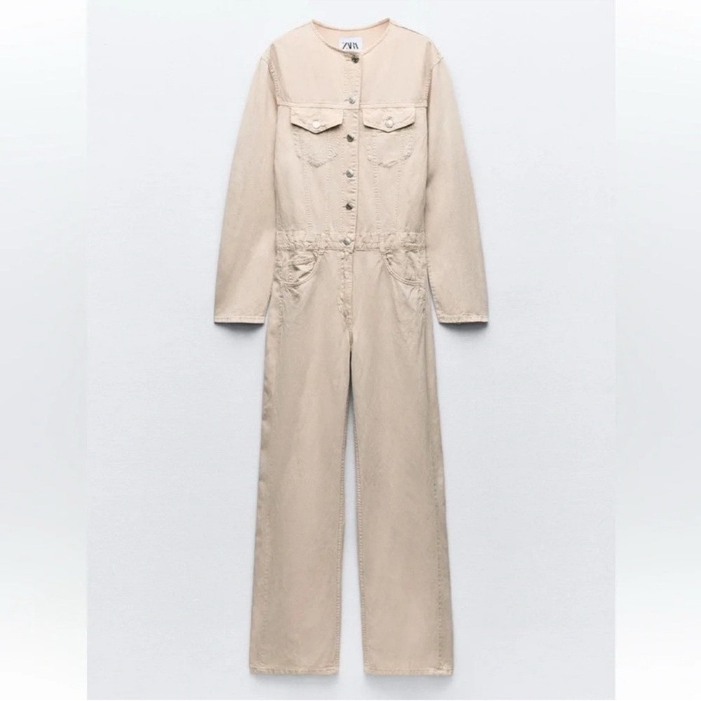ZARA LONG FLOWY CREAM JUMPSUIT